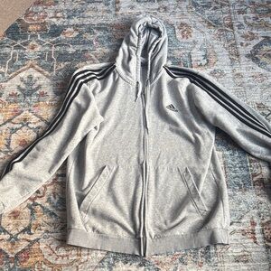 Adidas Gray Zip-Up Hoodie with Black Accents